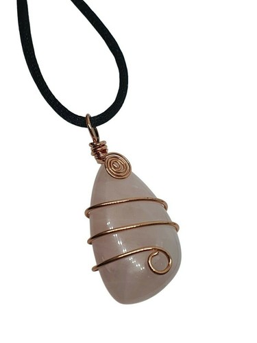 Rose Quartz Necklace Pendant EMF Copper Coil Quartz Wrapped Gemstone Cord Uk - Picture 21 of 23