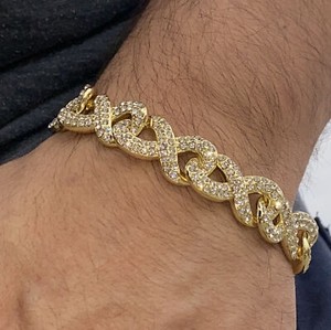 Authentic 14K Gold Plated Infinity Cluster Link Iced Bracelet Simulated CZ 15MM Thick 8.5"