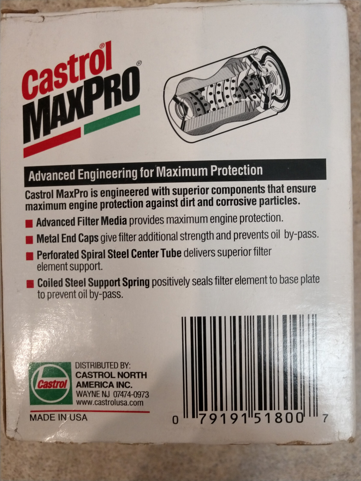 NEW Castrol MAXPRO Oil Filter For 91-95 ACURA Legend, 98-05 NSX, Sterling 827