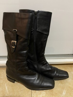 Massimo Santini US 7.5-8 EU 38 Leather  Boots Sheepskin Fur  Black Italy