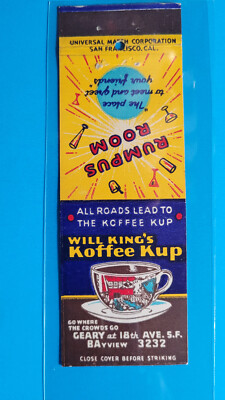 1930s Will King's Koffee Kup San Francisco Matchbook Match Cover