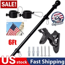 6FT Flag Pole Kit Heavy Duty Bracket Metal Pole With 2 Rotating Rings For Garden