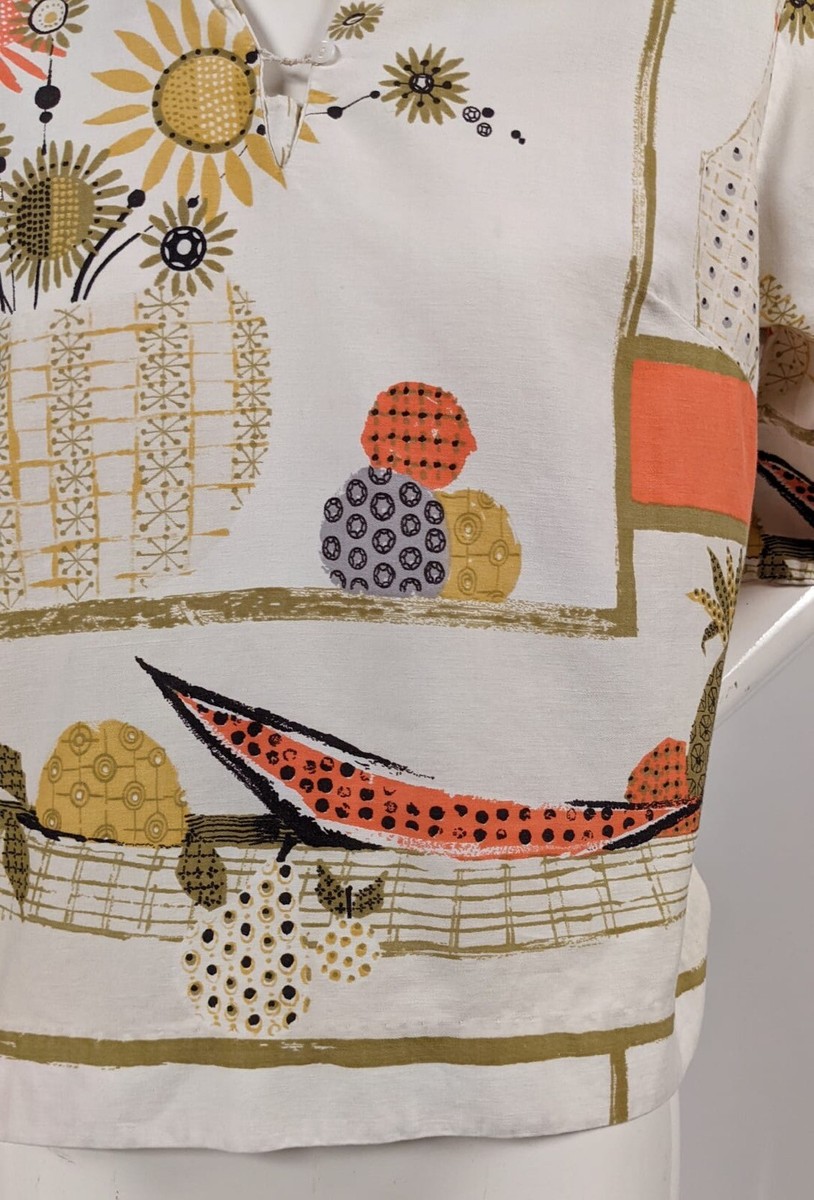 VINTAGE 1960’S FLORAL + FRUIT BOWL PRINT COTTON SHIRT View 3