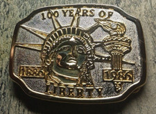 100 Years of Liberty 1886-1986 Gold  Silver Tones Belt Buckle 3 3/8" x 2 5/8"