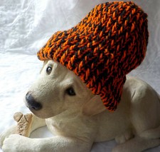 THICK Ribbed Beanie Knit Hat Ski Cap Skull Warm Winter Cuff Blk-Org Halloween 