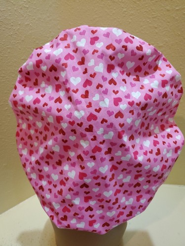 Metallic Hearts (Tossed) Women's Bouffant Surgical Scrub Hat/Cap Handmade - Picture 5 of 6