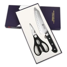 KEEMAKE Santoku and Shears Set 2pcs Stainless Steel Kitchen Chef's Knife Tools