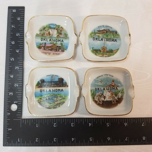 LOTE DE 4 ceniceros de borde dorado de porcelana vintage del estado de Oklahoma - Imagen 6 de 7