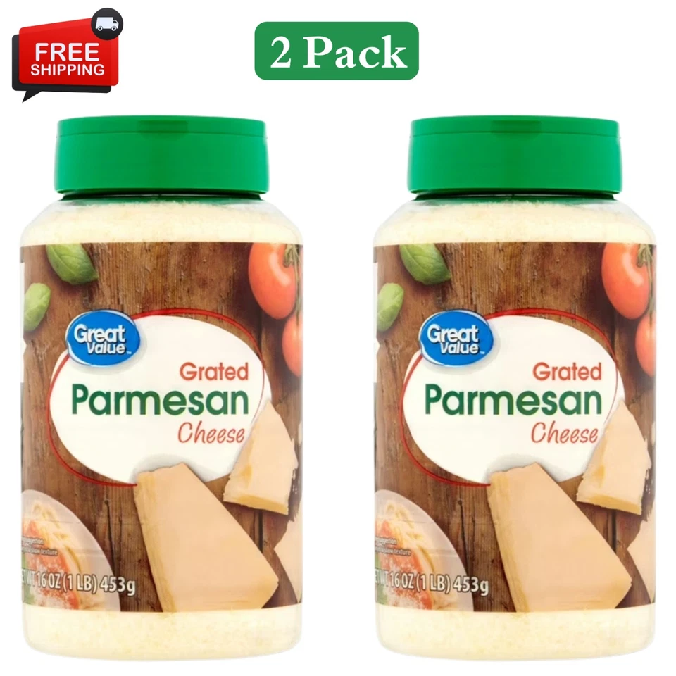 Great Value Grated Parmesan Cheese, 16 oz Each Pack OF 2 Free & Fast Shipping