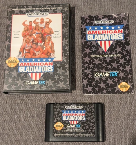 Sega Genesis American Gladiators CIB, Cleaned, Tested, By Gametek