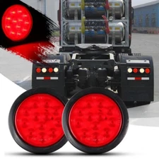 2PCS 4" Inch Red 12 LED Round Stop/Turn/Tail Truck Light with Grommet & Wiring