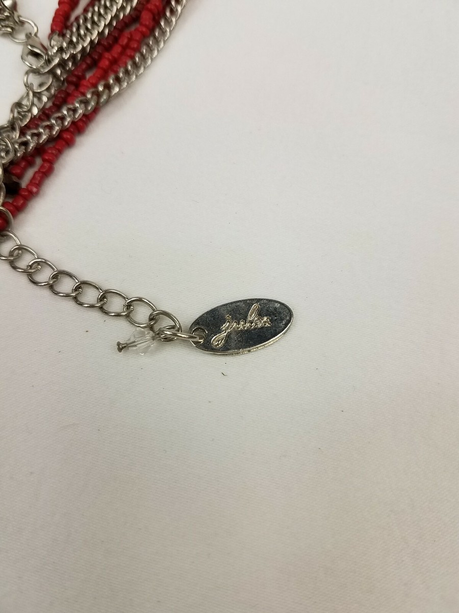 Julea B Necklace Beautiful Red Seed Beads Beaded Silver Tone