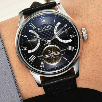 PARNIS 2530 Power Reserve Movement 43mm Wristwatches Men's Automatic Watch