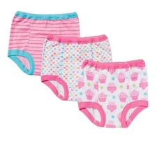 Gerber Toddler Girl 3-Pack Training Pants; Pink w/ Cupcakes, Hearts & Stripes 2T