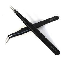 VETUS 2 PCS EYELASH EXTENSION TWEEZERS STRAIGHT CURVED BLACK
