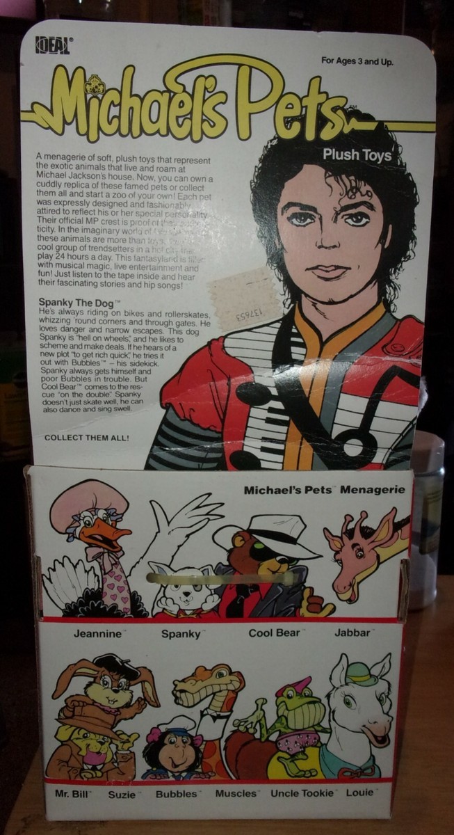 1987 IDEAL MICHAEL'S JACKSON PETS SPANKY THE DOG WITH CASSETTE AND