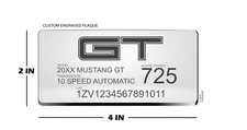 2x4 IN Engraved Plaque Custom for Mustang, GT & OTHER Car Models Interior/engine