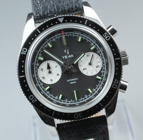 [N MINT+++ w/ Case] YEMA Speedgraf YSPEE2019-AAS 39mm Black Chrono AT Mens Watch
