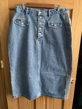 Vtg 90s Women s Revolt Button Fly Side Striped Denim Maxi Skirt NWT