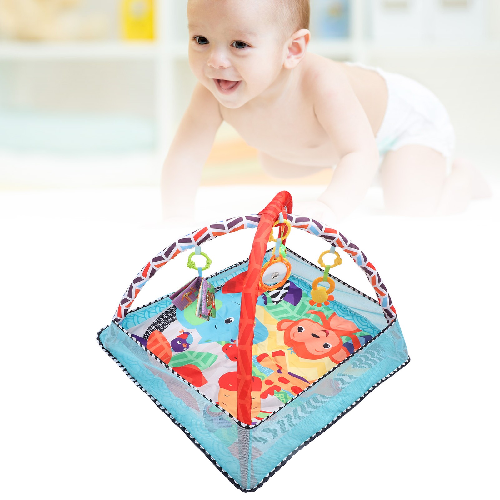 Baby-Spielmatte Mit Stoffbuch Rasseln Spiegel Sensorisch-motorischer Entwicklung
