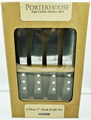 PORTERHOUSE HIGH-CARBON STAINLESS STEEL 4 STEAK KNIFES 5'' TRAMONTINA BRAZIL