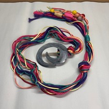 Vintage Women Multicolor Rope Belt Sash 80s Boho Beaded Tassel Swirl Buckle L42"