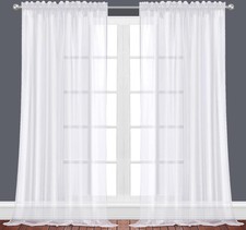Oakias White Sheer Curtains 96 Inches Long 2 54"W x 96"L Pack of 2 ,