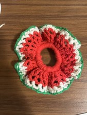 crochet handmade hair scrunchie pony tail holder unique watermelon design