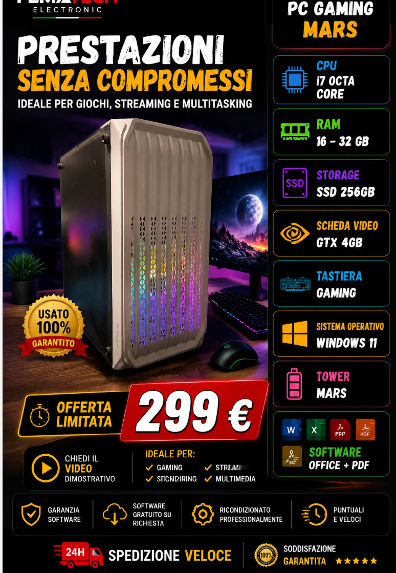 PC Fisso Pc Quadcore i7 Octa-Core SSD 256GB Win11