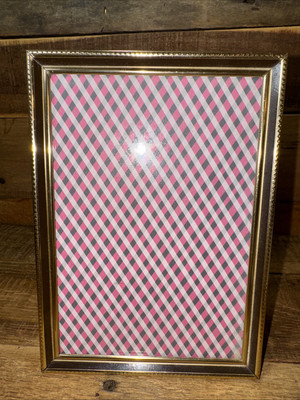 Vintage Polished Gold Etched Metal Brown Border Picture Frame Fit 5''x7''