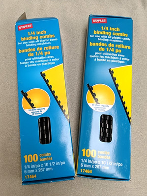 Staples 1/4'' Black Binding Combs #17464  20 Sheet Capacity 2 boxes NEW 180 Total