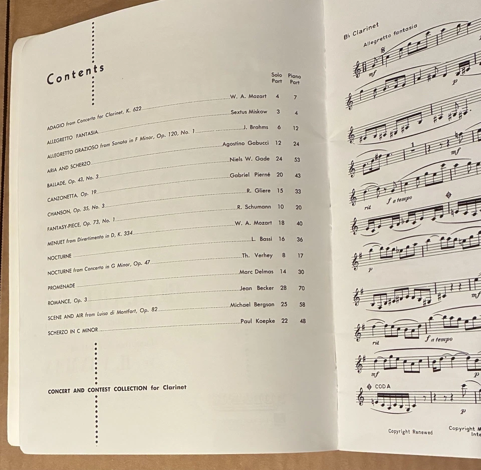 Concert and Contest Collection for Clarinet/Piano, by Voxman Clarinet part only - Image 3 of 4
