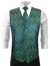 NWOT PAUL MALONE SzL Jacquard Paisley Emerald Black 5-Button Formal Tuxedo Vest