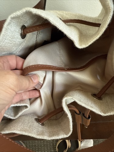 Innue large Bucket Crossbody Double Handle Tote Beige Linen Made in Italy - Picture 13 of 19