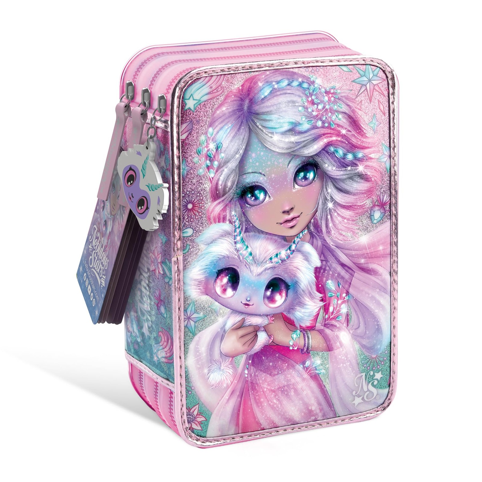 Trousse à 3 niveaux grand format Estrelia et Astria pour matériel de dessin scolaire