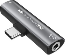 USB C Headphone Adapter, 2 in 1 C to 3.5mm Jack HiFi DAC Grey