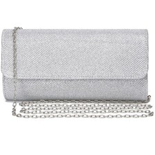 Women's Evening Bag Clutch Purse Glitter Party Wedding Handbag with Silver