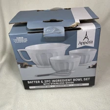 Appetit Batter 2 pc Ingredient Bowl Set With Stainless Whisk (New) Open BX