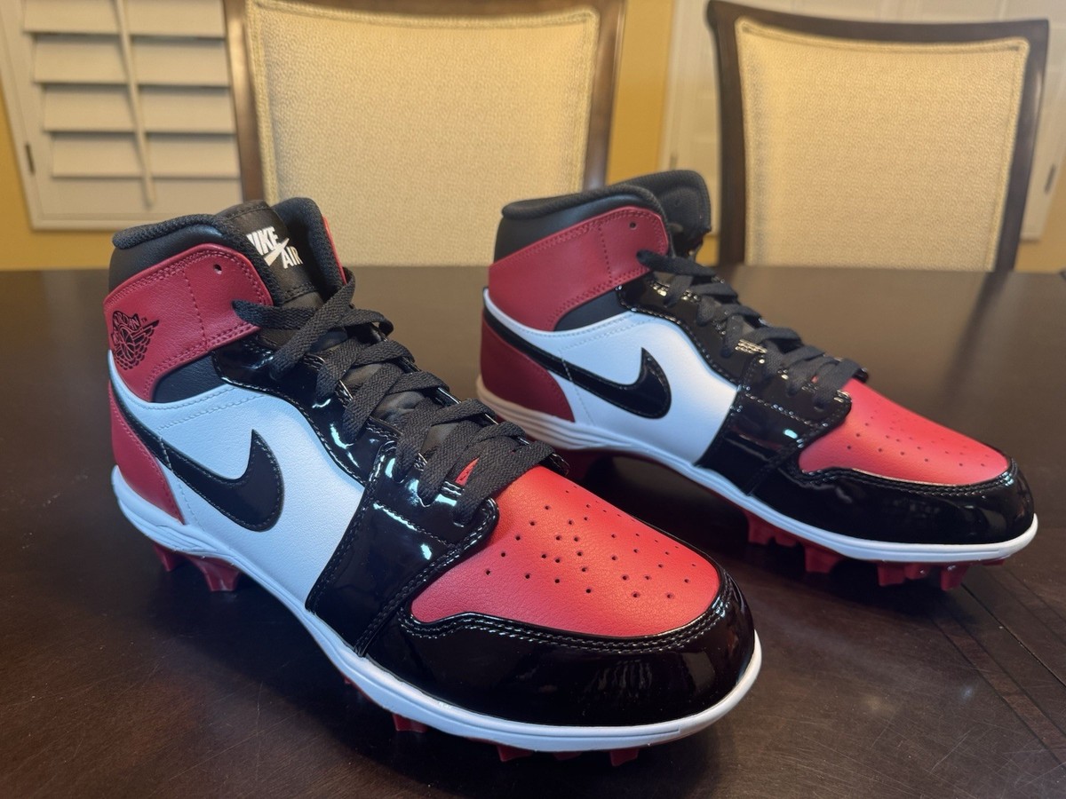 ?️Nike Jordan 1 Mid TD Cleats Red Black White Patent Football Shoes Size 11.5 Jordan 1 Mid TD Football Cleat White/Black | Hibbett main image 4