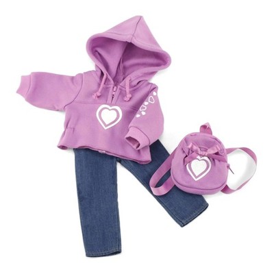 Emily Rose 18 Inch Doll - 3 Piece Pink Heart Hoody 18'' Doll Clothes Outfit for V