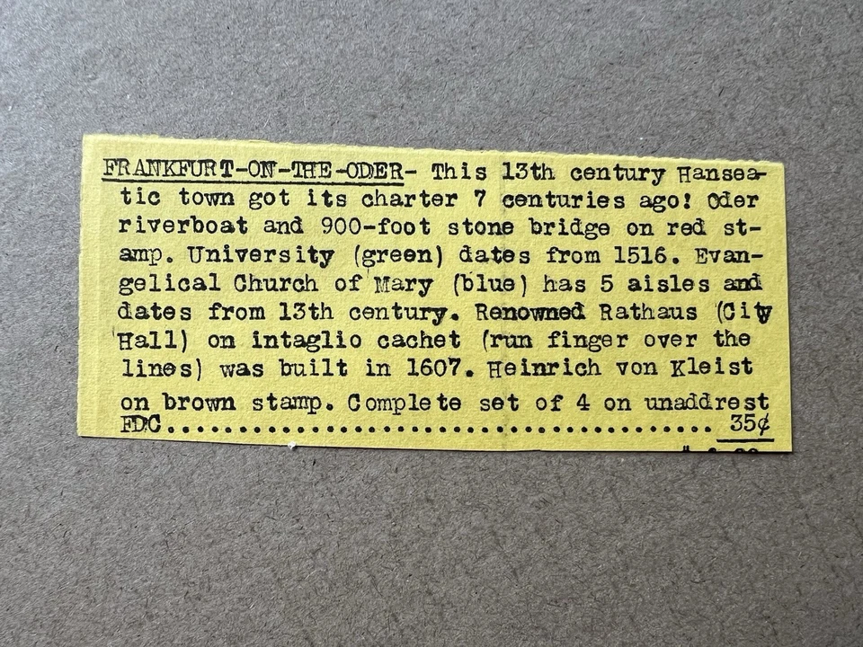 1953 DDR FDC Frankfurt an der Oder 700th Anniversary • Full 4 Stamp Set - Image 4 of 4