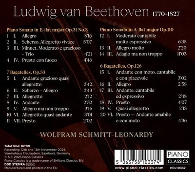 WOLFRAM SCHMITT-LEONARDY BEETHOVEN: PIANO SONATAS OP. 31/3 & 110; BAGATELLES OP.