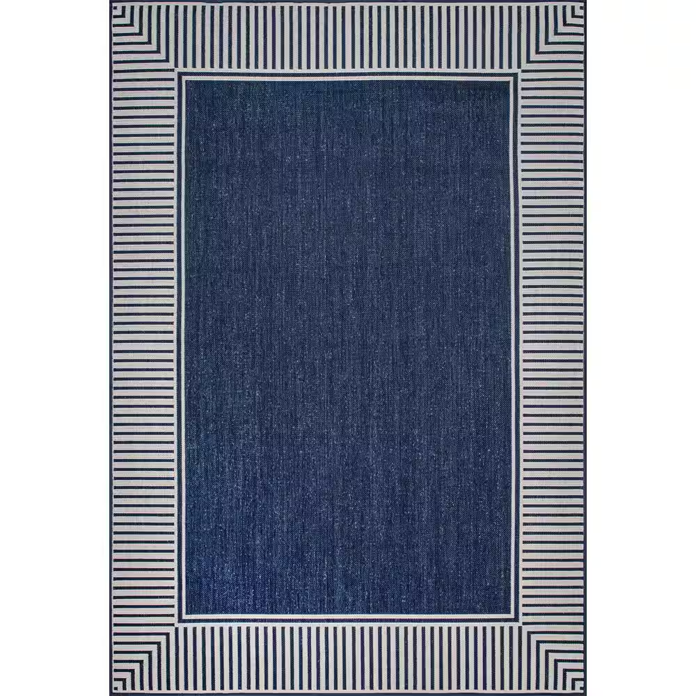 Asha Simple Border Navy Doormat 3 Ft. 6 In. X 5 Ft. Indoor/Outdoor Patio Area Ru