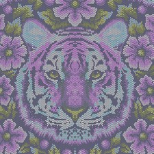 Tula Pink Fabric Eden Crouching Tiger in Purple (Amethyst) - 14.5 x 22 inches