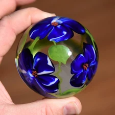 Richard Olma Lampwork Art Glass Floral Paperweight 1983