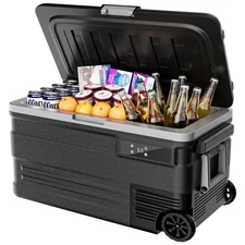 Car Refrigerator 80QT(75L) Portable Car Fridge with Wheels, 0~68℉, 12/24V DC& AC