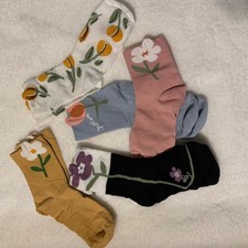 Floral Crew Socks   5 Pairs Flower Socks