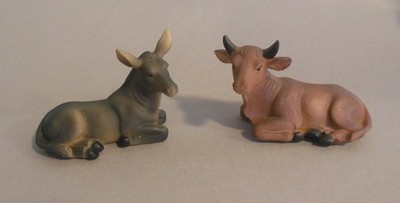 Ochs 5 cm hoch und Esel 5 cm hoch liegend für Krippenfiguren Größe 10 cm 604