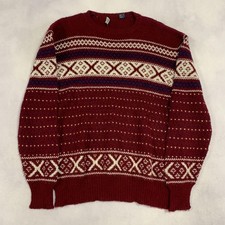 Vintage Abstract Knitted Jumper Patterned Grandad Knit Sweater Men's Xl