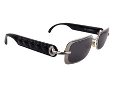 VINTAGE CHRISTIAN DIOR EVA RECTANGULAR SMALL BLACK SILVER 1990 SUNGLASSES